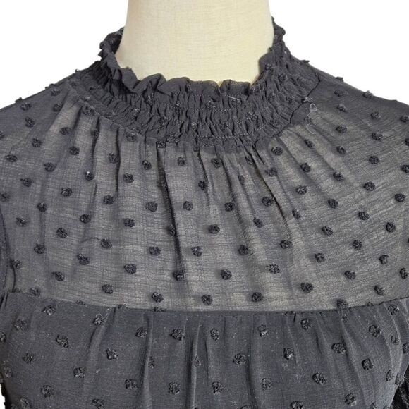 Monteau Los Angeles Black High Neck Partially Sheer Boho Top - Picture 2 of 7